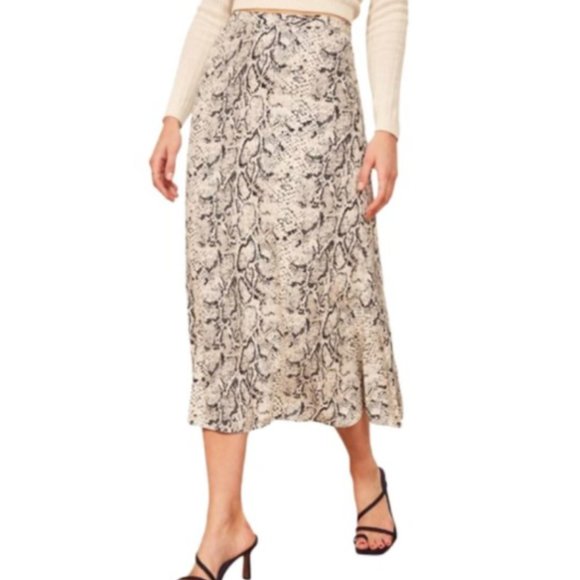 Reformation Bea Skirt Neutral Snake in Size 4 - Picture 2 of 6